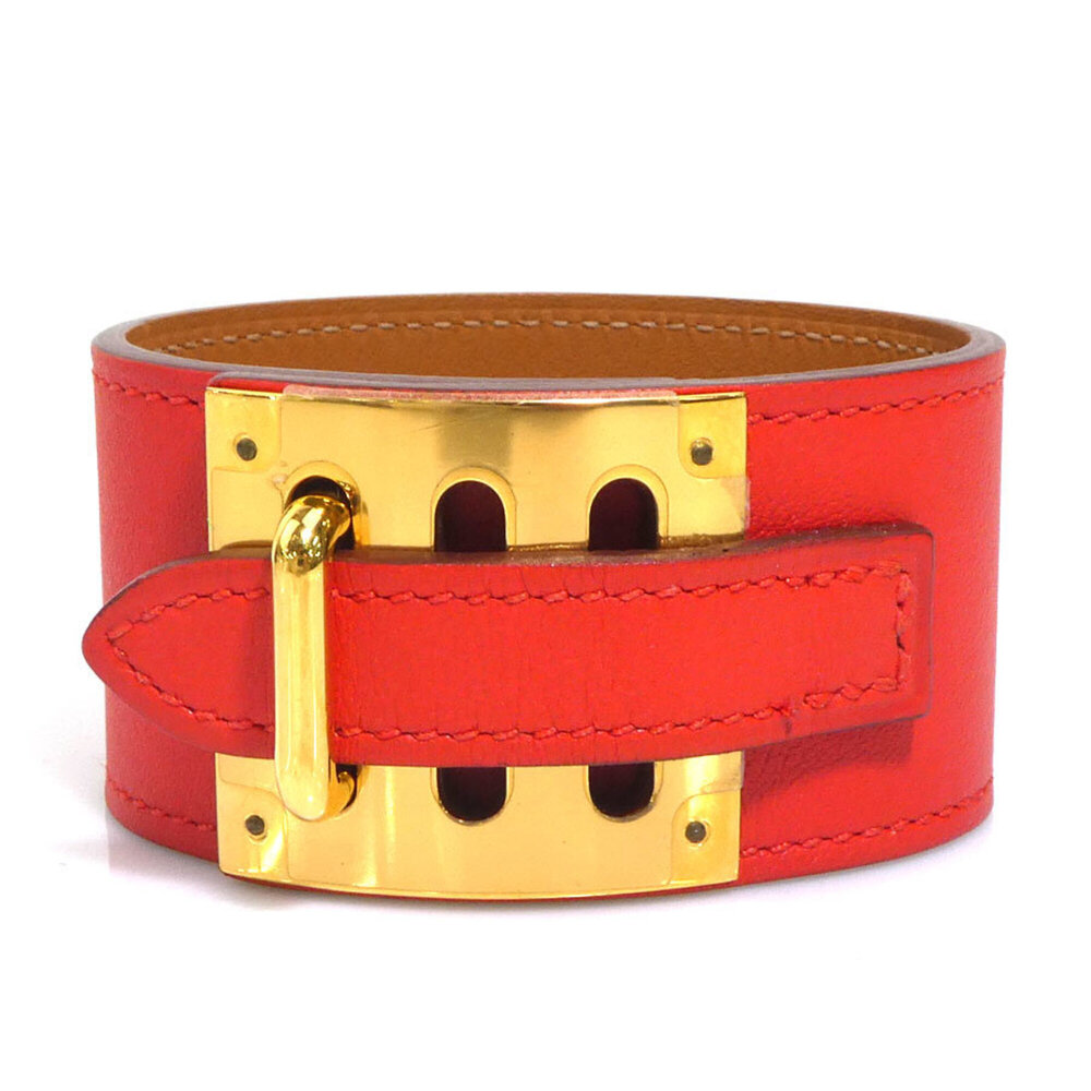 HERMES Orange Leather Charm Bracelet